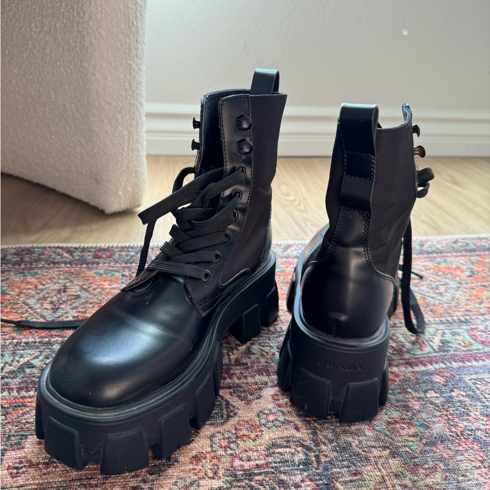 PRADA Monolith leather & Re-Nylon boots size 7.5 *NO POUCHES*